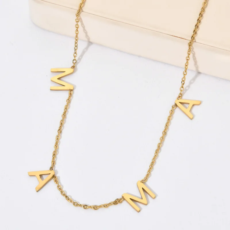 CARLIDANA Mother\'s Day Gift Hot Sale Letter MAMA Necklace for Mom Stainless Steel Gold Color Necklace Jewelry Women Anniversary