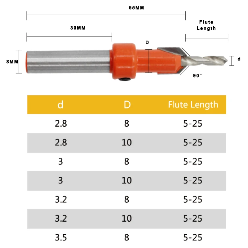 UCHEER 1set 8mm Shank HSS Woodworking Countersink Drills Bit Set Screw Salad Cutter Wood Tools  Alloy