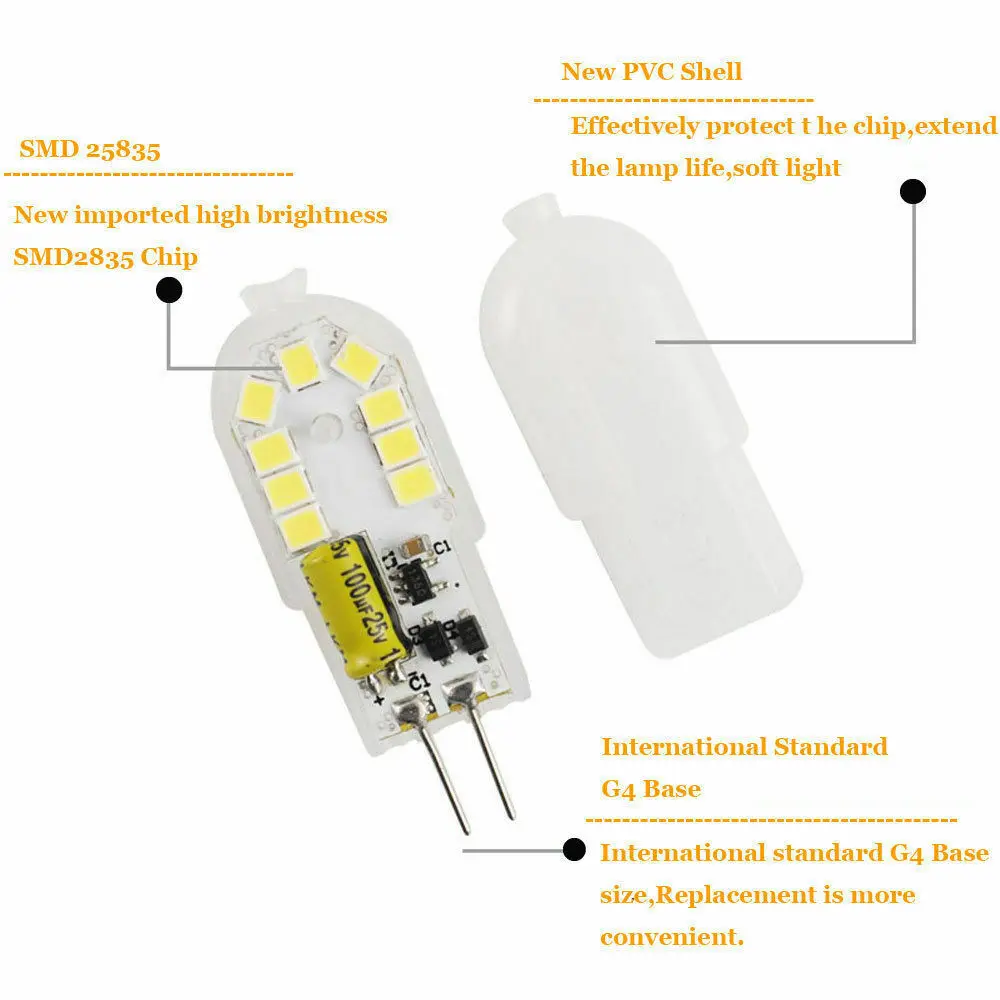 Mini G4 LED Lamp 2W 12LEDs SMD 2835 AC/DC 12V Bulb Light Replace 10W Halogen Lamp 220V For Chandeliers Lights Warm White Lights