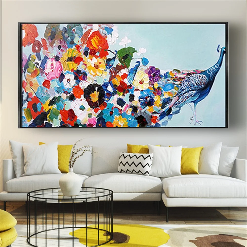 The Peacock Picture Hand-Painted Modern Abstract Oil Painting On Canvas Flowers And Bird Wall Art For Home Living Room Decoratio