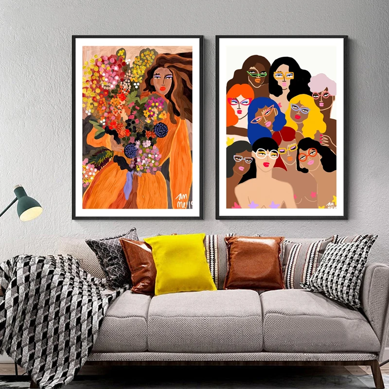 Nordic Poster Girlfriends Party Abstract Colorful Portrait Oil Print Canvas Painting Wall Art Picture For Livingroom  Home Decor