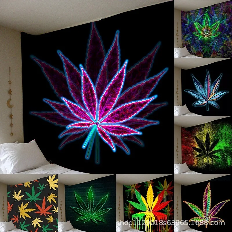 Plant hemp leaf wall hanging tapestry bedroom decoration home decoration tapestry live background cloth