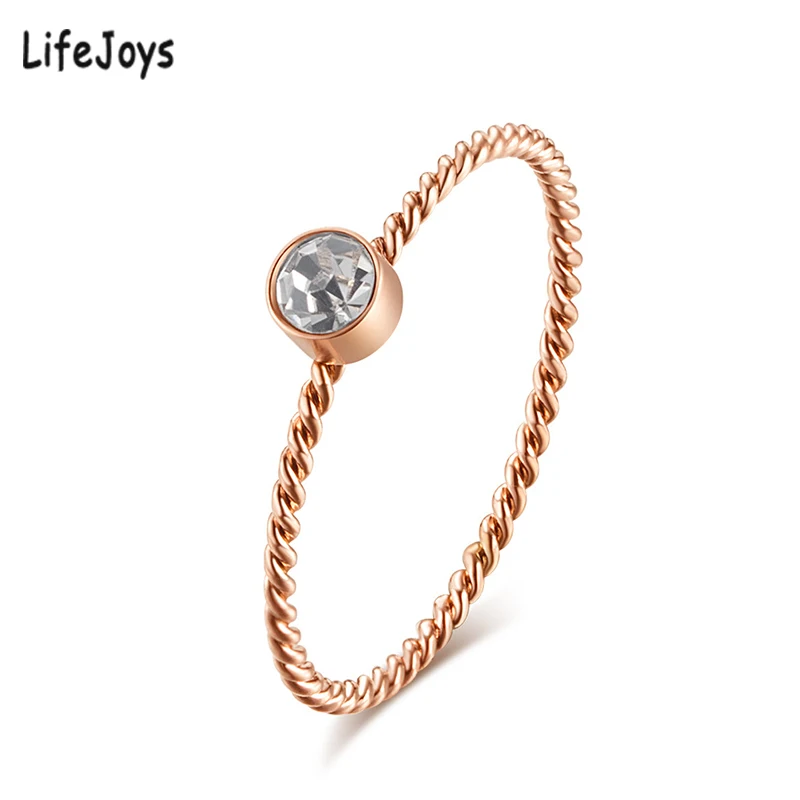 1มม.สแตนเลสสตีลแหวน Zircon ลวดถักบางแหวน Rose Gold ผู้หญิง Minimalist เครื่องประดับงานแต่งงานของขวัญขนาด5 9