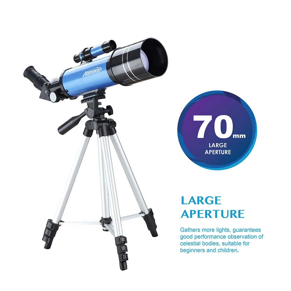 70mm Lens Astronomical Telescope with Adjustable Tripod Phone Adapter Erect-Image 16X/66X for Moon watching Beginner Kids Gift