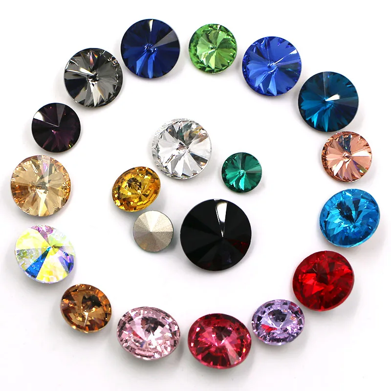 Nail Decoration Round Shape Pointback Glass Crystal Rivoli Rhinestones For Jewelry Making/Earring/Necklace/Clothing Accessories