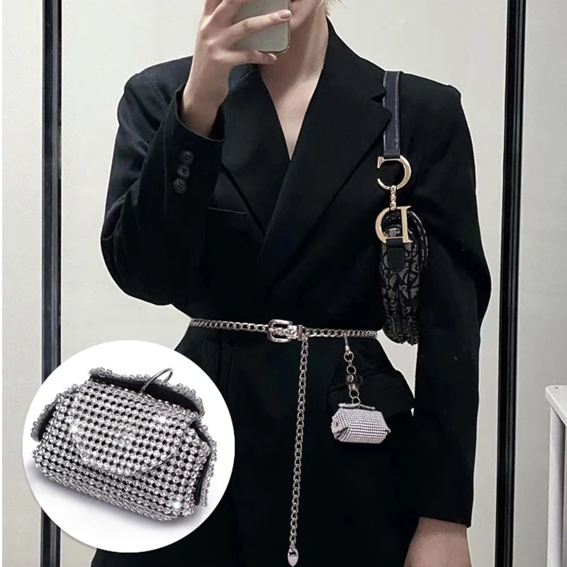 Women Chain Fanny Pack Fashion Luxury Brand Chest Pack Mini Shine With Diamonds Chain Belts For Pants Dress Accesorios Mujer