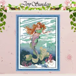 Joy Sunday Mermaid (5) Patterns Counted Cross Stitch Set DIY 11CT 14CT 16CT Stamped DMC Cross-stitch Kit Embroidery Needlework