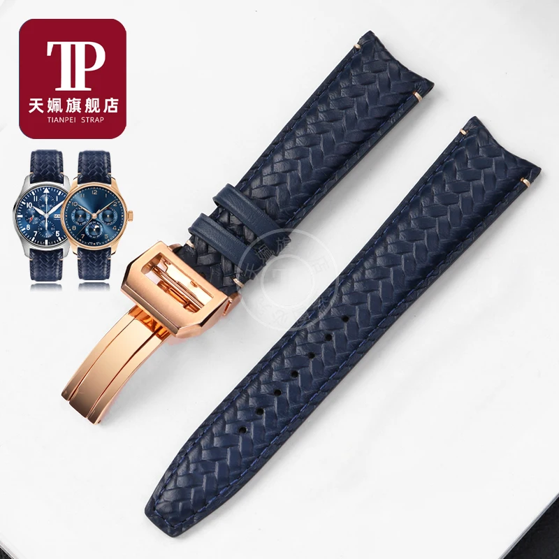 For IWC strap PORTUGIESER IW371614 IW344205 PILOT'S CHRONOGRAPH Cowhide Leather Watch Band Bracelet accessories Blue watch strap