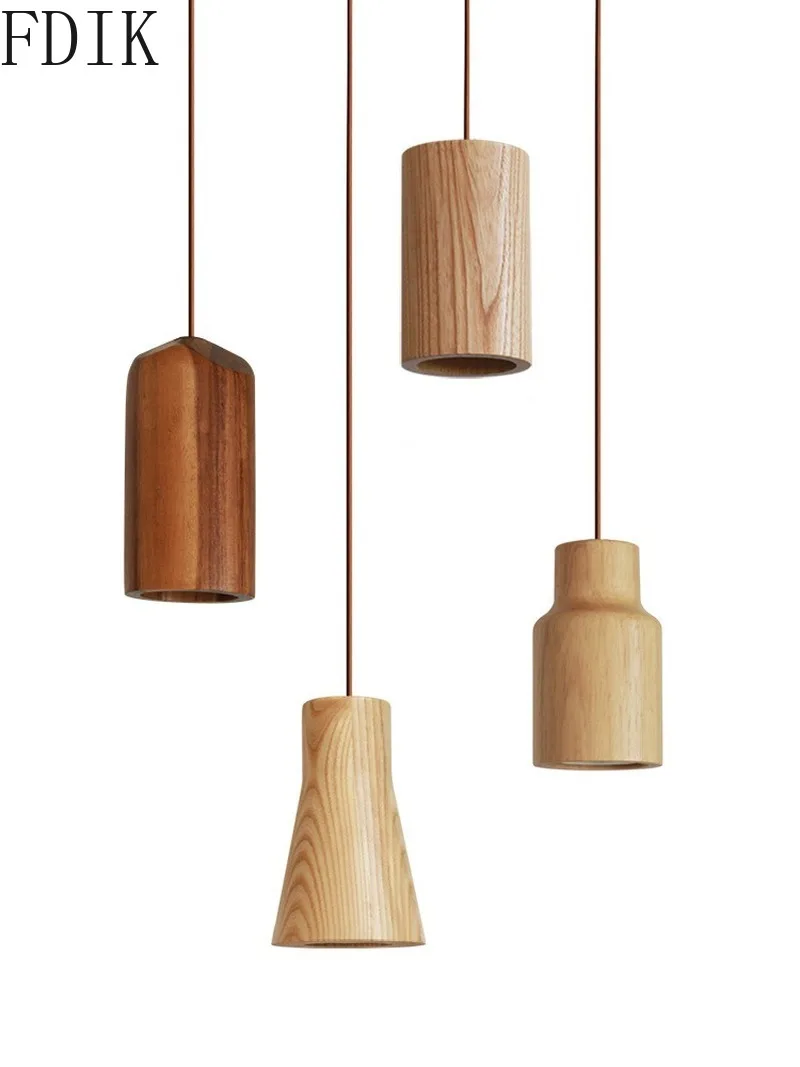 

Nordic Wooden Led Pendant Light Small Single Head Hanging Lamp for Restaurant Hotel Bedroom Bedside Lighting Luminaire Fixtures