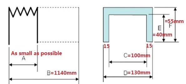 Bellows cover with dimensions, internal:100x40mm,external:130x55mm,Lmax1140mm