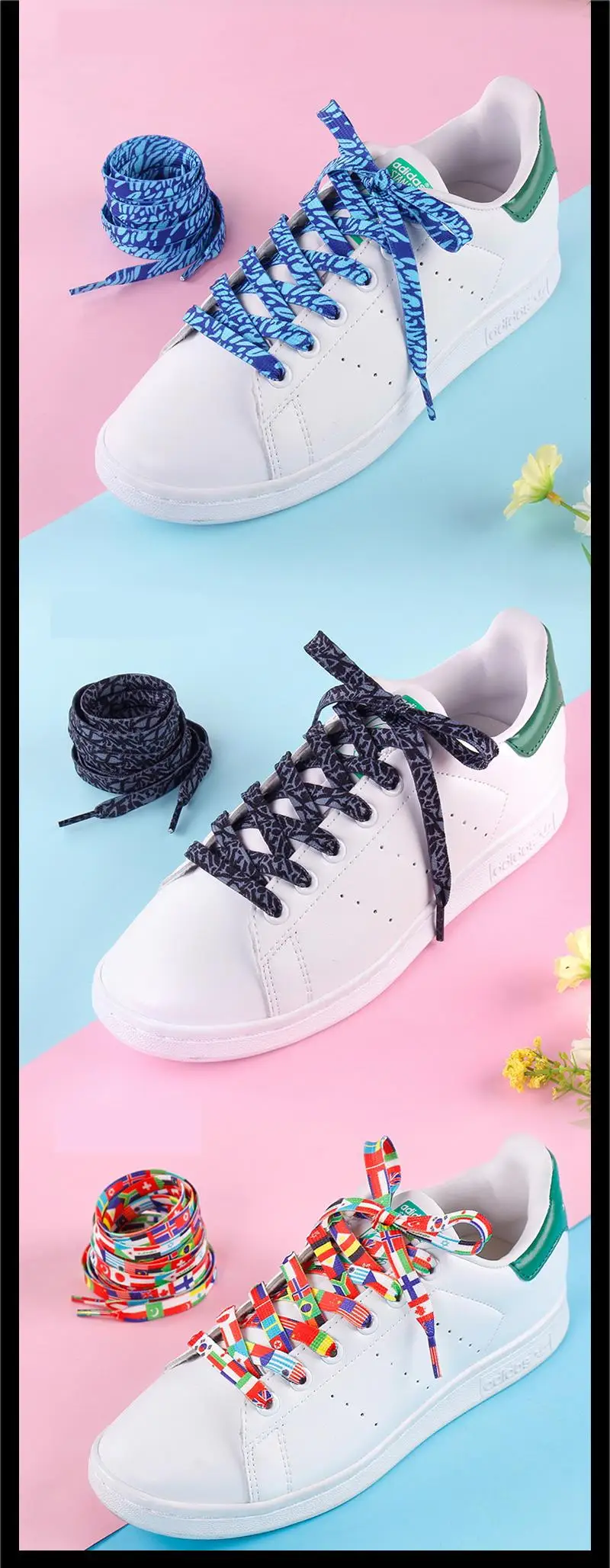 Flache Schnürsenkel, Regenbogenfarben, für Freizeit- und Canvas-Schuhe, bunte Schnürsenkel mit Farbverlauf, passend für alle, Unisex, neu, 1 Paar. – Detail 8