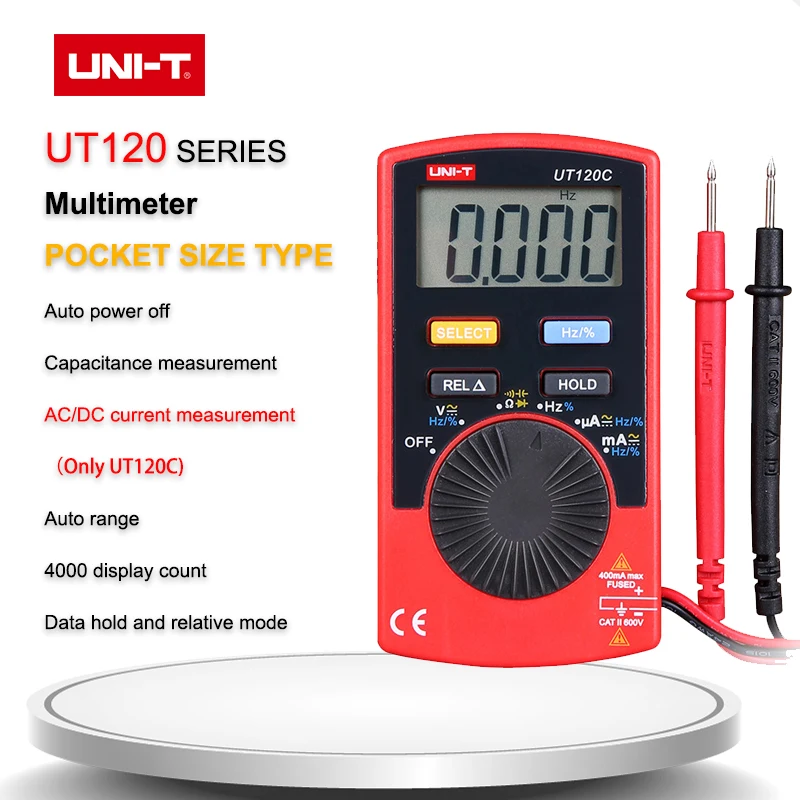 UNI-T Pocket Size Stype Digital Multimeter UT120C Auto Range Tester DC AC Voltage Diode Mini Electrical Meters LCD Display