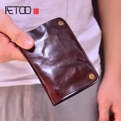 AETOO Handmade wallets, men's leather retro vertical wallets, men's short trend wallets