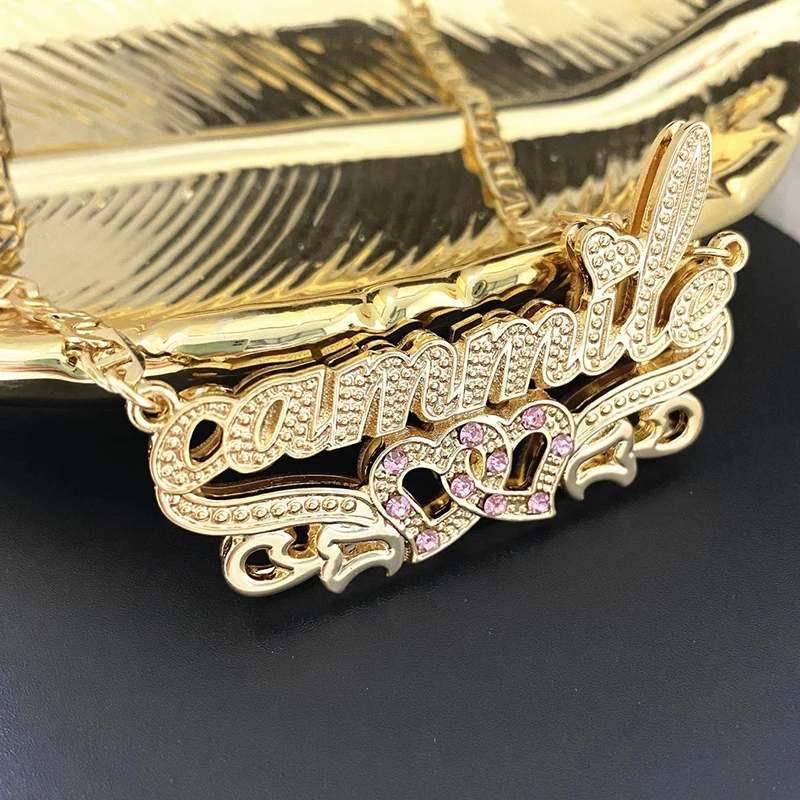 

Custom letter pendant chain Name Crystal Necklace Personalized Hip Hop Birthstone Letter Pendant Carved pattern Jewelry For Wome