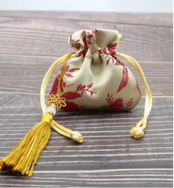 10pcs Mini Fine Chinese knot Sachet Silk Brocade Jewellery Packaging Pouches Drawstring Satin Cloth Gift Bags with lined