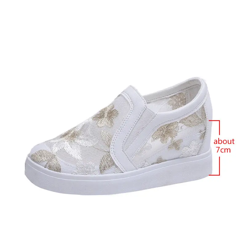 Fashion Brethable Lace White Sneaker Summer Sneakers For Women Casual Shoes Hidden Heel Wedge Platform Vulcanize Shoe Woman