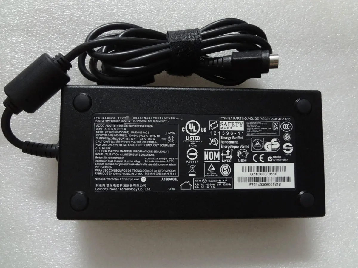 

NEW 19V 9.5A 180W PA5084E-1AC3 PA3546E-1AC3 AC Adapter for Toshiba Qosmio X770 X875 X870-141 Laptop Original Puryuan