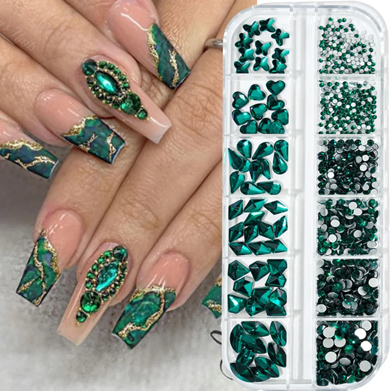 Strass 3D pour décoration d'ongles, gemmes en cristal de différentes tailles, couleurs or, rouge, vert, bleu, noir, accessoires de Nail Art DIY, N64.