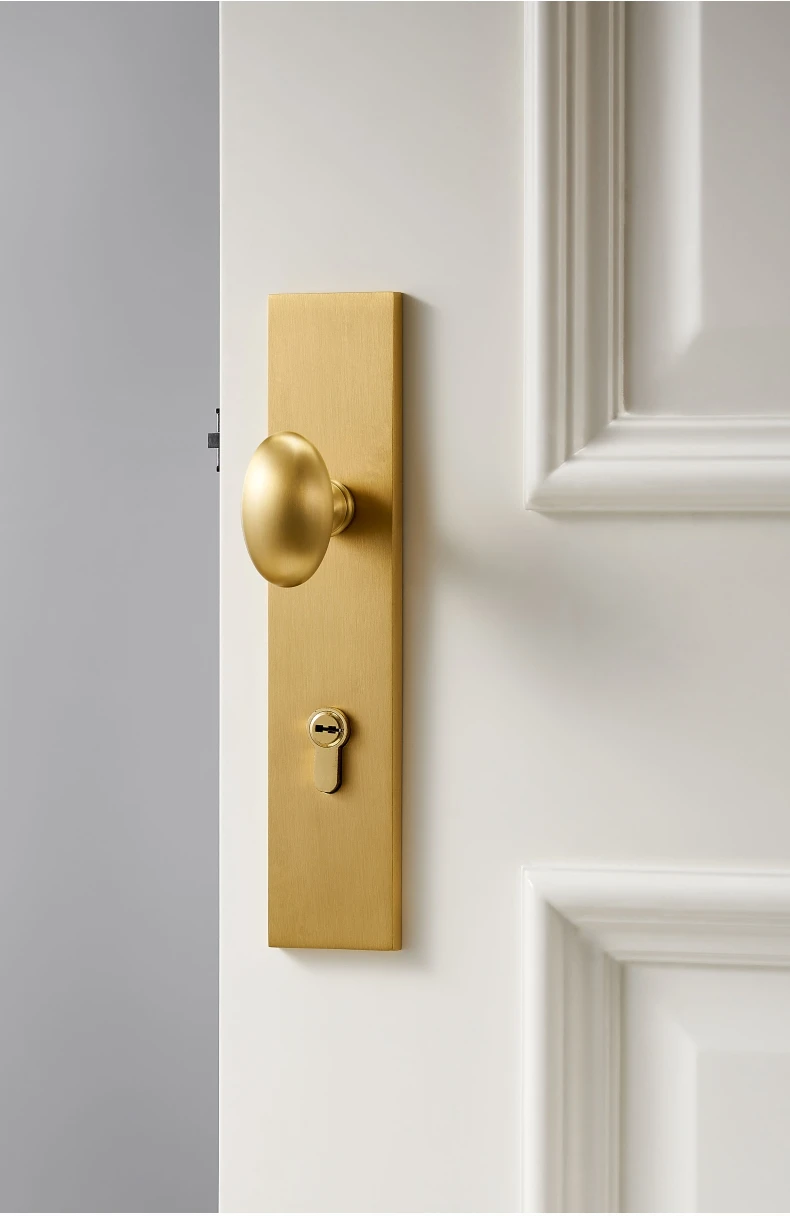 Dooroom Messing Türschloss Set Moderne Ei Geformt Knopf Lange Platte Innen Schlafzimmer Bad Doppel Holz Tür Lever Set Dummy griffe – Detail 7