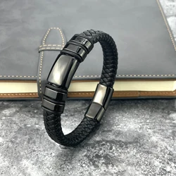 2021 Black Luxury Accessories Bracelet Men's Fashion Gift Black Genuine Leather Bracelets DIY Combination Wild Handsome Gift