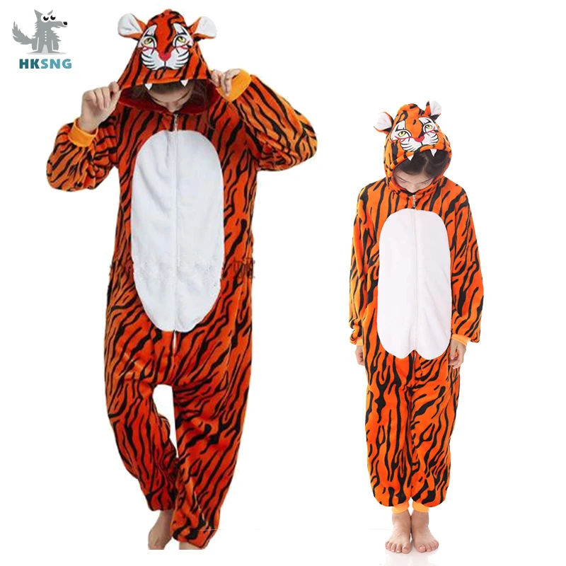Kigurumi Pajama Adult Flannel New Tiger Onesie Cartoon Special  Animal Halloween Party Costume Jumpsuits Hooded Pyjamas Suit