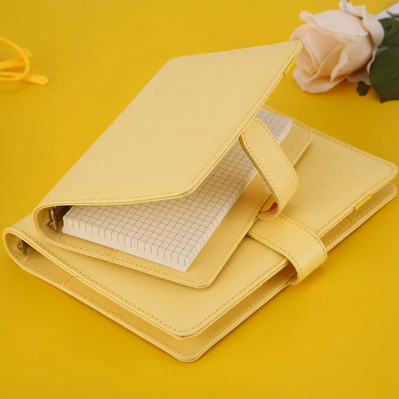 26 farben CMacaron Farbe AA5 A6 6 Ringbuch PU Clip-on Notebook Leder Lose Blatt Notebook Abdeckung Notebooks Journal Schreibwaren – Detail 7