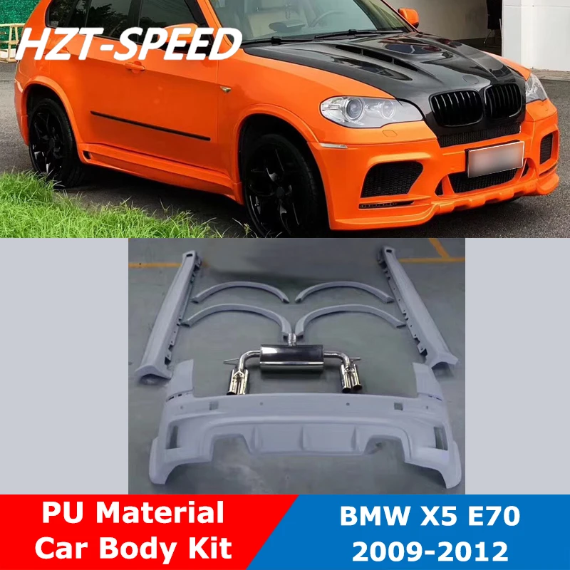 E70 Modify HM Type PU Unpainted Front Rear Bumper Side Skirts Wheel Eyebrows Car Body Kit With Exhausts For BMW X5 E70 2009-2012