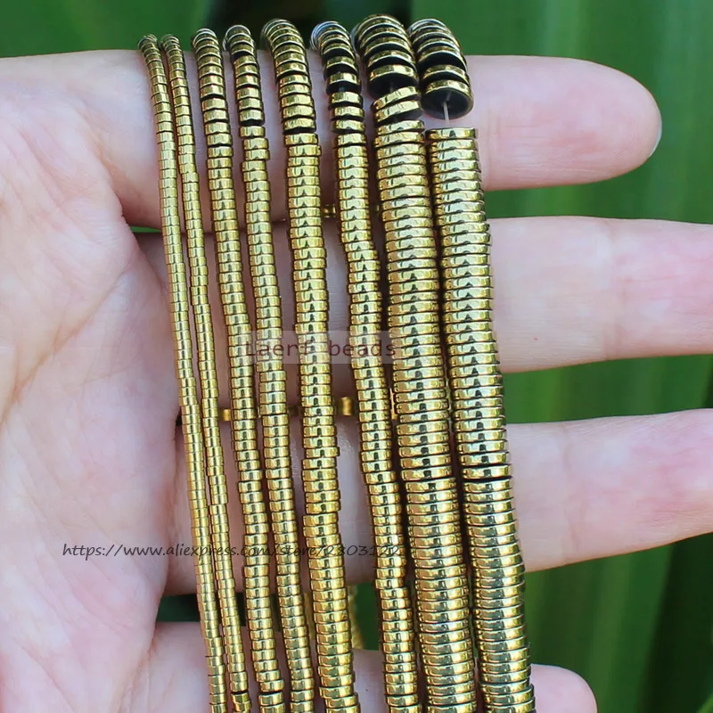 Natural Hematite SmoothGold HaiXi/Disc Shape1x2-6mm Loose beads 15inch/38cm,For DIY Jewelry making !