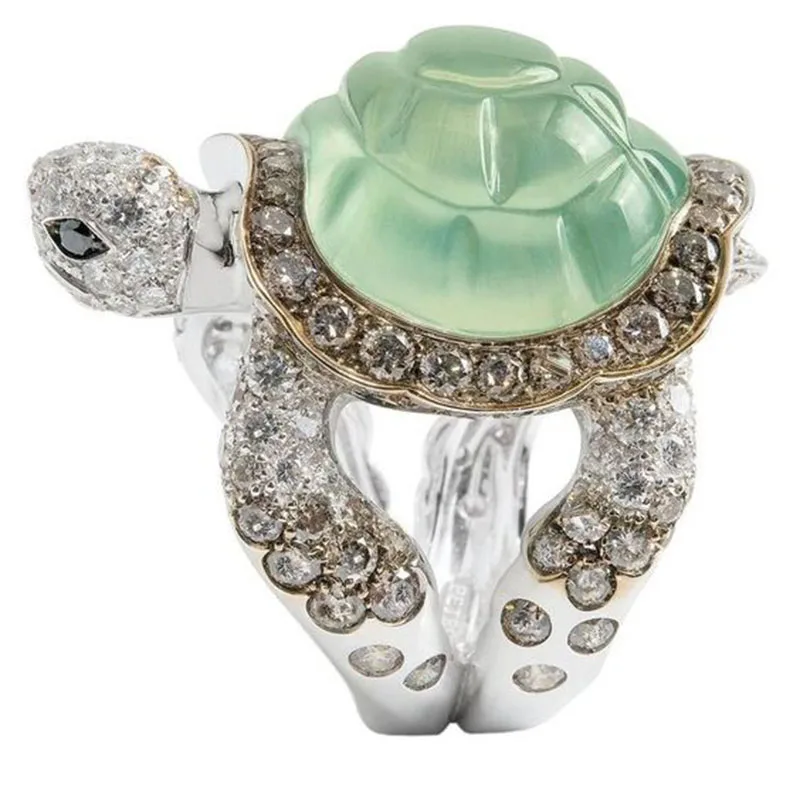 Hot Sale Fashion Cute Turtle Rings Crawl Animal Green Turtle Shell Rhinestone Rings For Women Girl Glamour Jewelry