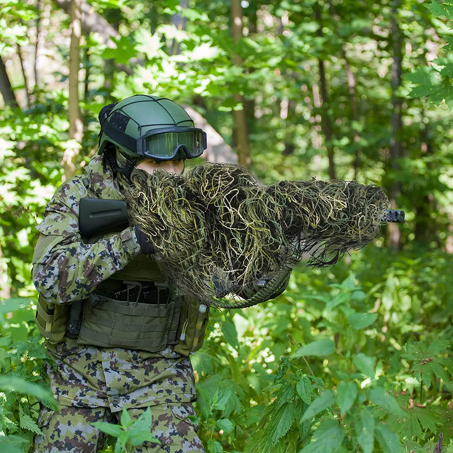 GUGULUZA 3D Rifle Sniper Ghillie Cover for Hunting Ghillie Suit Woodland-Desert Green Gun Wrap for Paintball Airsoft Accessories view 6