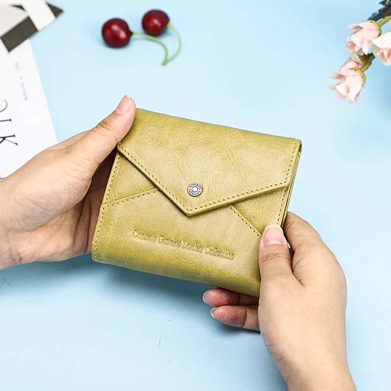 Contact'S Women Short Wallet Womens Leather Wallet Female Purses Coin Pocket Rfid Card Holder Portable Clutch Mini Money Bag