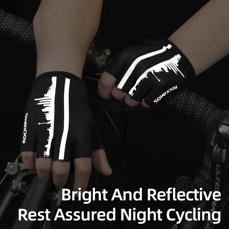 ROCKBROS Summer Cycling Half Finger Gloves Anti-slip Breathable Bicycle Gloves Men Women Anti-sweat Reflective Bike Gloves