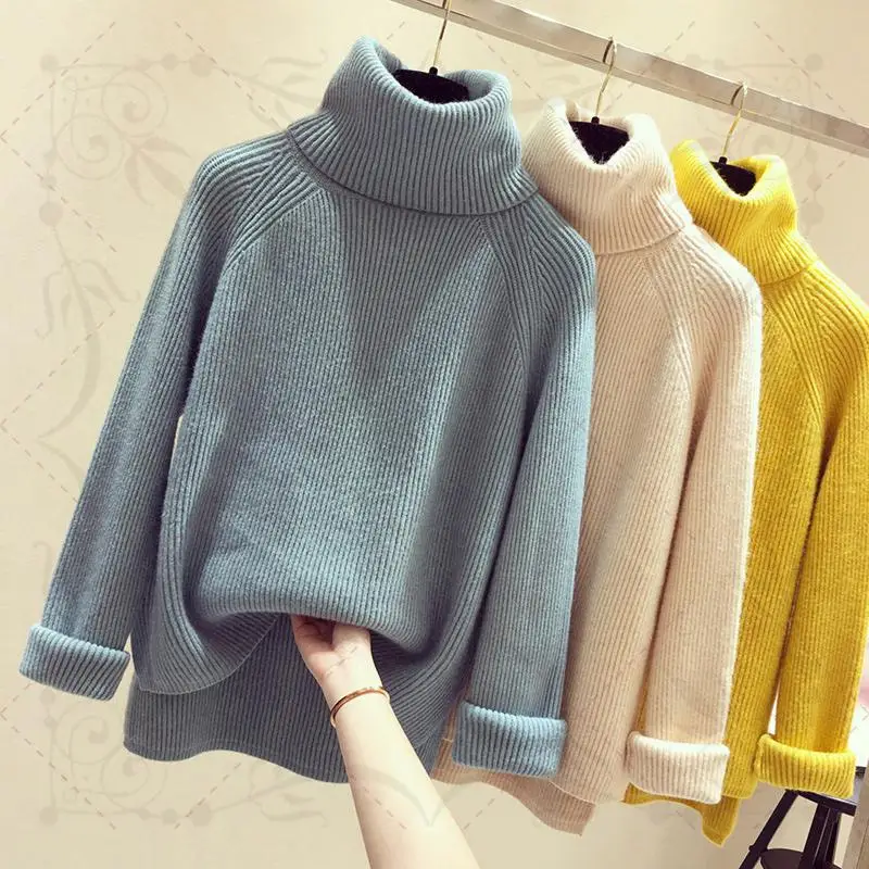 2024 Fashion Fall/Winter Turtleneck Sweater Ladies Thicken Warm Loose Long Sleeve Knit Bottoming Pullover Women Solid Casual Top