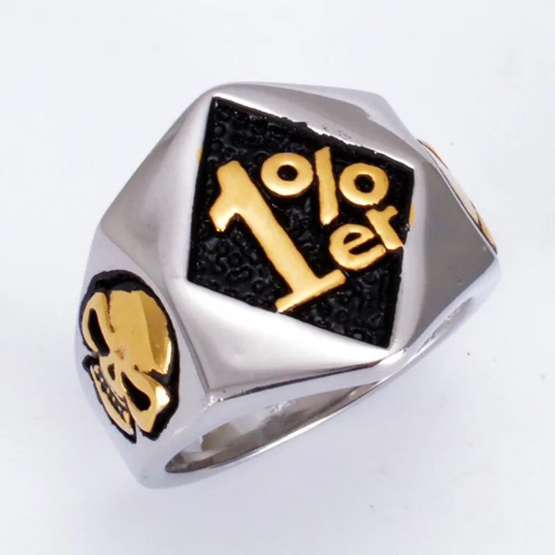 Silver color Gold color Men's 316L Stainless Steel 1%ER Motorcycle Club Skull Biker Ring US Size 7-15