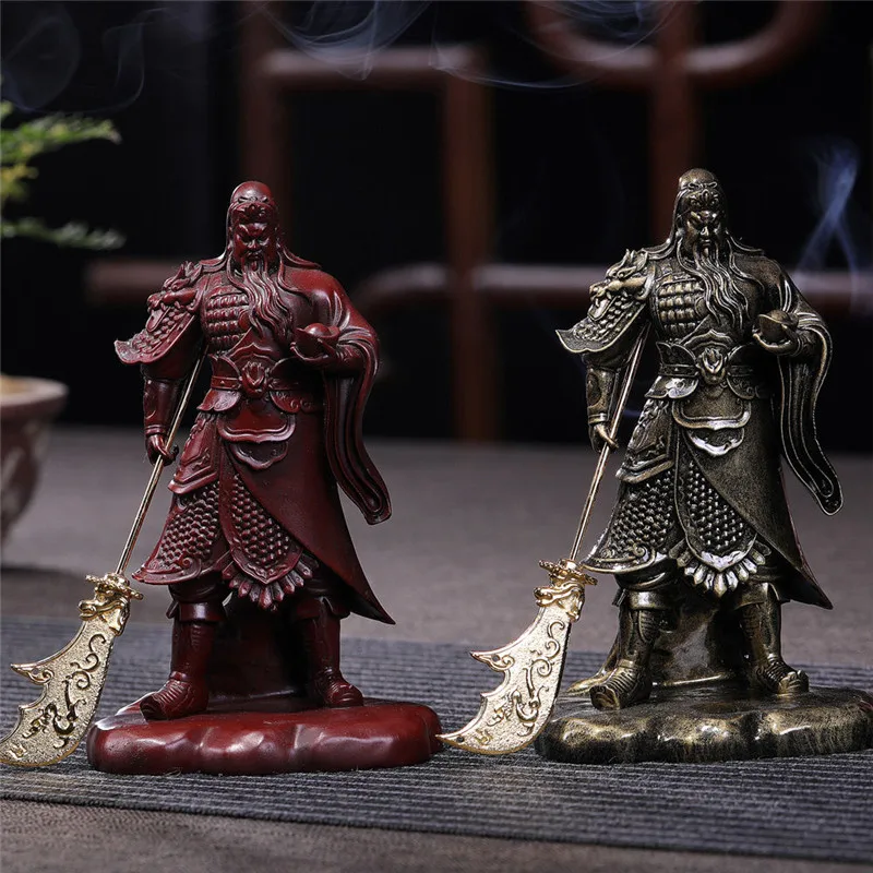 Chinese Feng Shui Guan Gong Buddha Statue Bronze Color Handmade Resin Crafts Big Buddha Sculpture Figurines Home Decoration