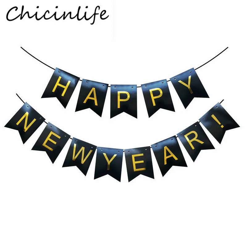 

Гирлянда с надписью Happy New Year 2024, цвет черный/золотой, 1 комплект
