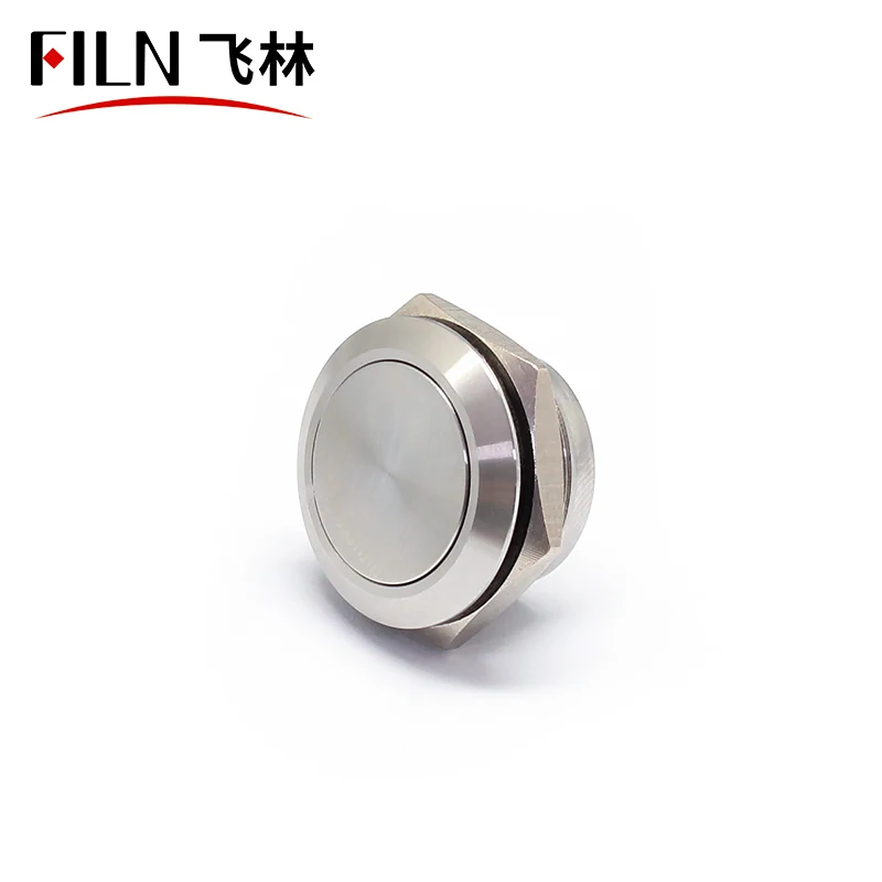 FILN Flat Head high quality Momentary 19mm Stainless steel push button switch without light