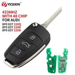 YIQIXIN 3 Button Remote Car Flip Key 434MHz For Audi A2 A3 S4 Cabrio Quattro Avant 2005 2006 2007 2008 48 Chip 8P0 837 220Q K D