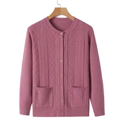 Soft Knitted Sweater Middle-Aged Elderly Women's Sweaters Cardigan Jacket NEW Spring Autumn Outerwear Tops Mother Loaded K1042