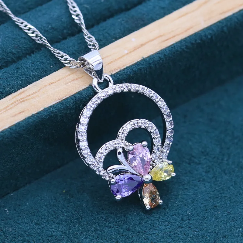 Plant Multi Color Zircon 925 Silver Jewelry Sets For Women Bracelet Earrings Necklace pendant Ring Gift