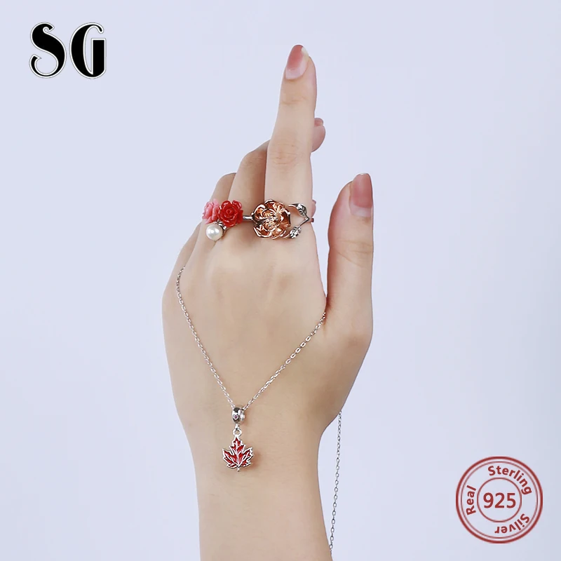 Sg 925 Sterling Silver Maple Leaf Charms with Red Enamel Canada Flag Charm Beads Diy Fit Original Bracelet for Women Gifts
