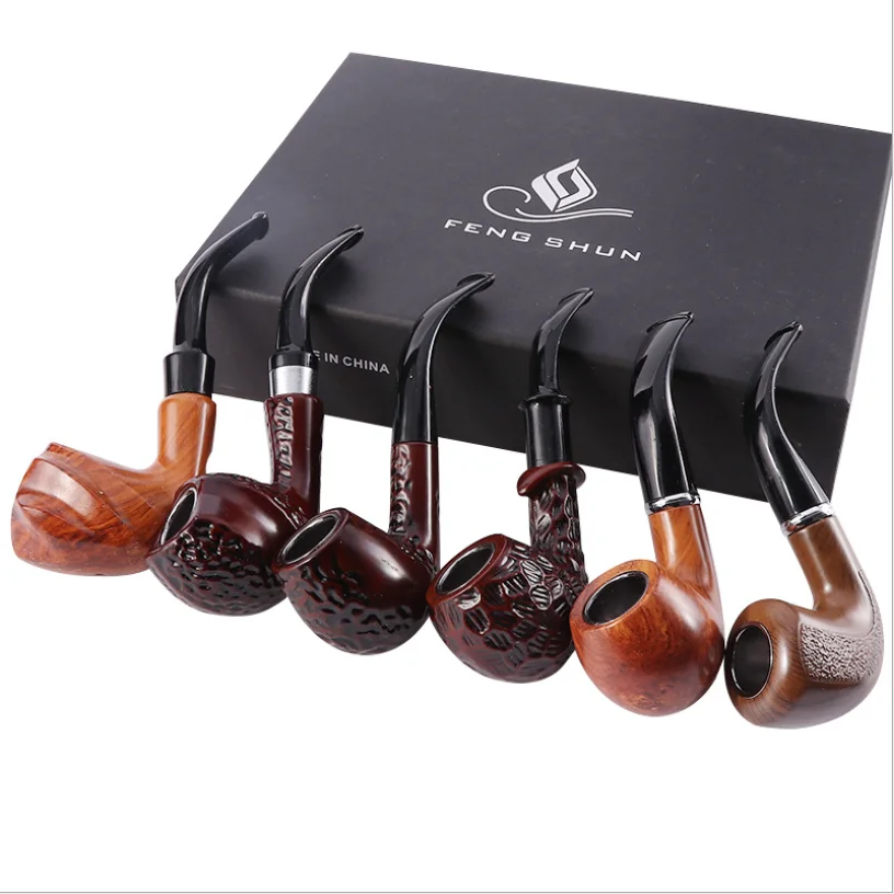 New Traditional Style 6Pcs/Set Class Style Tobacco Smoking Pipe Wood Resin Filter Holder with Gift Box