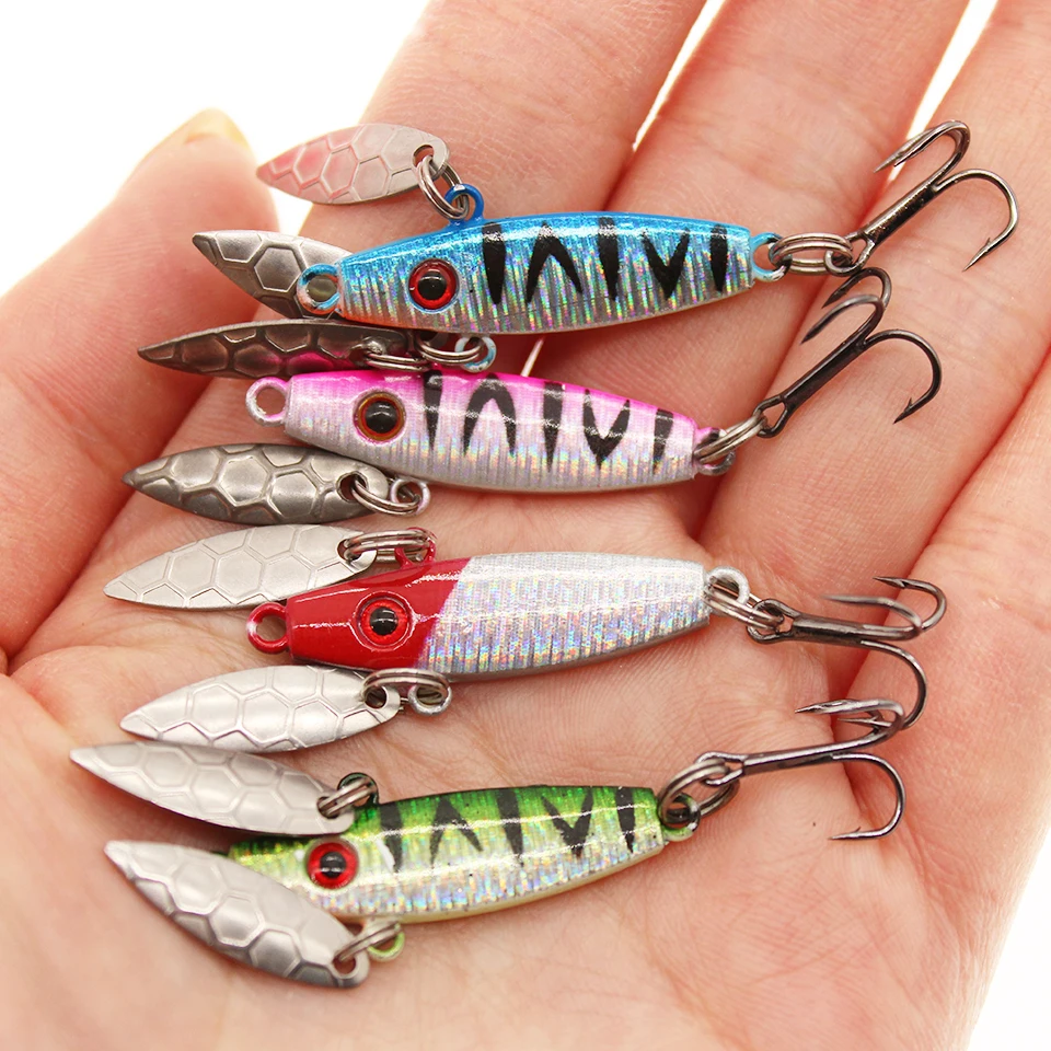 GOBYGO 1Pcs 52mm 7,7g Winter Eis Fischerei Locken Leuchtende VIB Löffel Spinner Lure Ice Jig Sinking Fest köder Mini Blei Angeln Haken