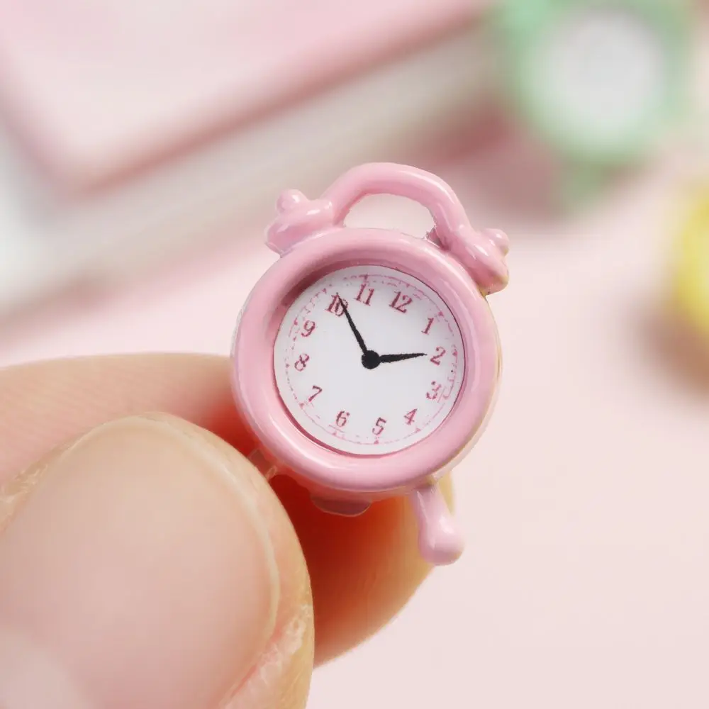 1 Pcs 1:12 Scale Mini Metal Alarm Clock Doll House Decoration Dollhouse Miniature Toy Doll Kitchen Living Room Accessories