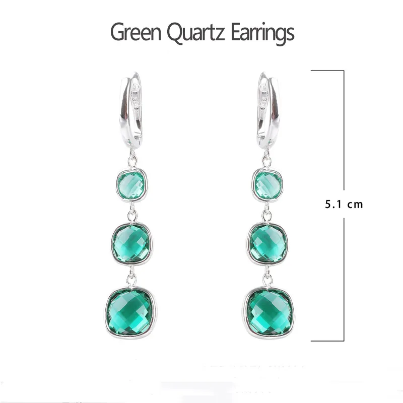 CSJ Green Amethyst Quartz Earring Sterling 925 Silver Gemstone Crystal for Women Wedding Party Birthday Gift Free Ship image 6