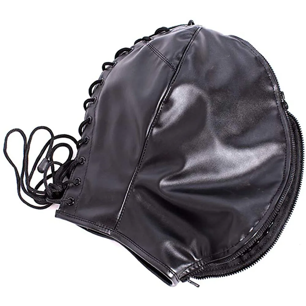 Leder Haube Auge Maske, Schwarz Mysterious Cosplay Spitze Up Maske Volle Gesicht Kopfbedeckungen, Terror Masquerade Party Dance Leistung