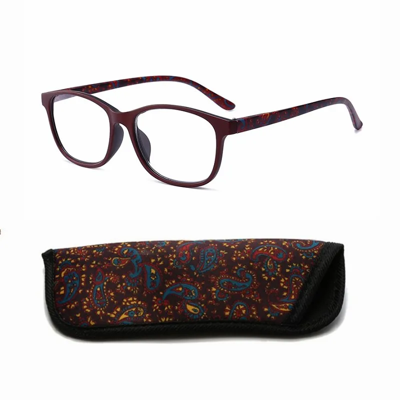 Vintage Pocket Printed HD Reading Glasses Pouch Spring Hinge Presbyopic Reading Glasses +100 150 200 250 300 350 400 For Women