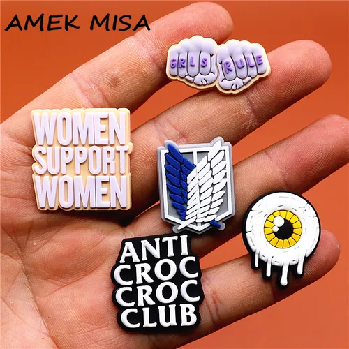 1 Uds. Grls Rule PVC accesorios de colgantes para zapatos eslogan mujeres soporte zapatos de mujer hebilla decoraciones apto para niños regalos de fiesta de Navidad