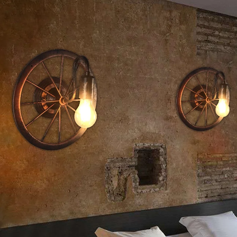 Retro Vintage Wheel Wall Light Industrial Style Restaurant Bar Cafe Wall Lamp Corridor Bedside Bedroom Stair Balcony Lights