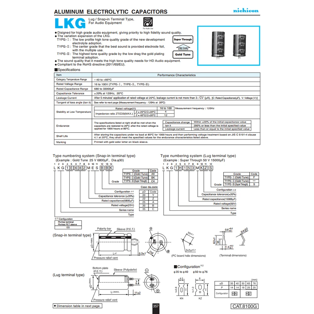 1-5 Stuks 4700Uf 63V 30X50Mm Nichicon Kg Type Ii Gouden Tune Pitch 10Mm 63V/4700Uf Audio Condensatoren Elektrolytische Condensator Legering Voeten